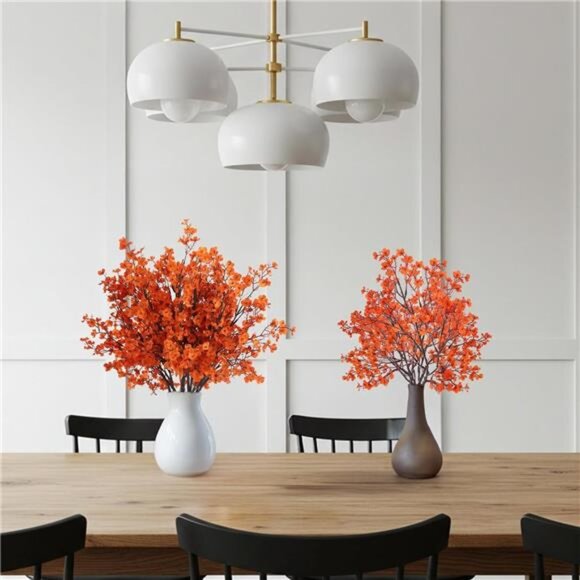 New 8Pcs Baby Breath Artificial Fake Fall Flowers, Real Touch Orange Plants Silk - Picture 5 of 6